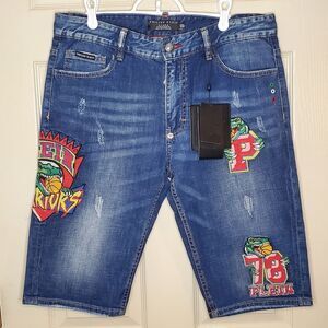 NWT Philipp Plein Blue Warrior Shorts Size 36